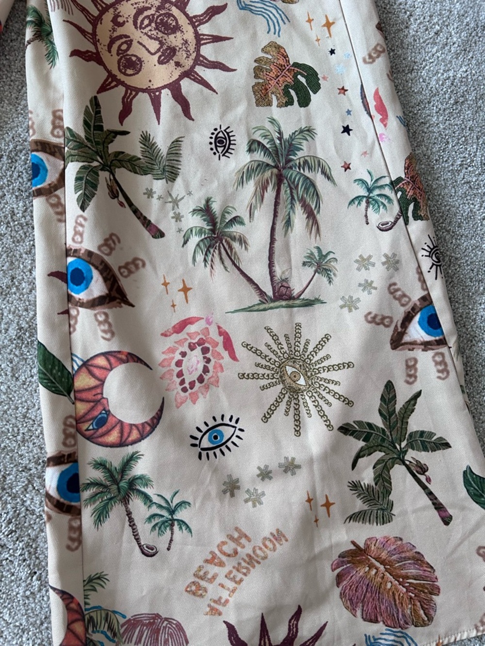 ROMWE Celestial Sun Moon Wide Leg Pants Boho Festival Flowy Palazzo Beachy - Picture 4 of 7